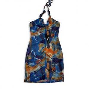 Fashion Nova Blue and Orange Halter Sundress